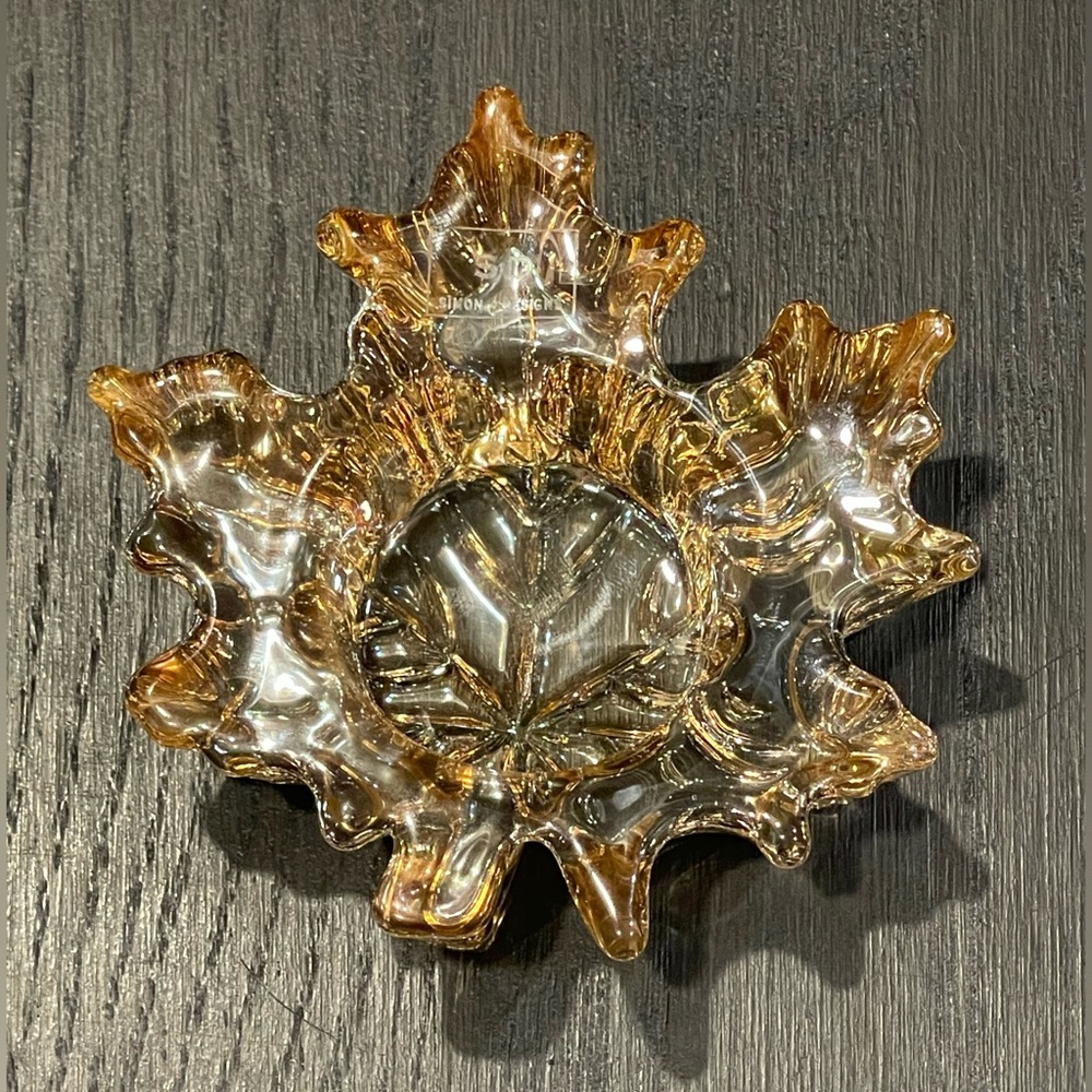 Simon Designs Amber Shimmer Crystal Leaf Votive Holder